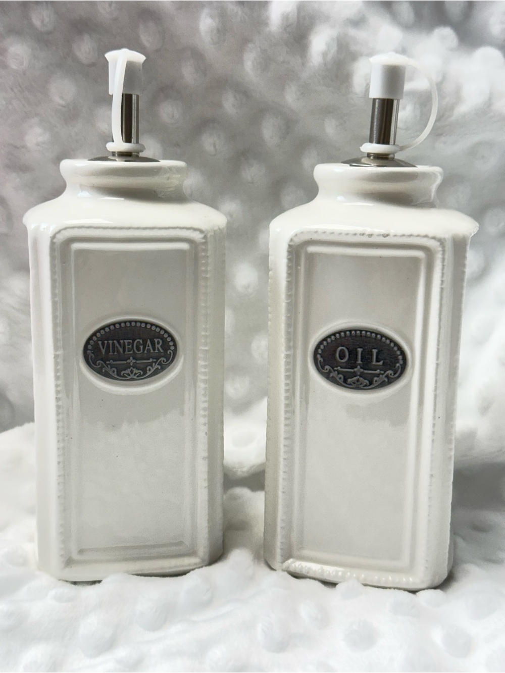 Ceramic Oil & Vinegar Dispenser Set in White